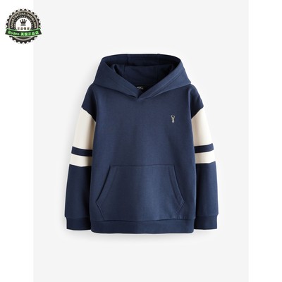 代购NEXT儿童卫衣 2026春秋季大男童海军蓝纯棉连帽运动衫 3-16岁