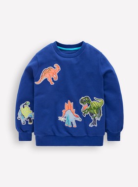 代购 MiniBoden儿童运动衫 26春秋装男童蓝色恐龙圆领卫衣 2-10岁