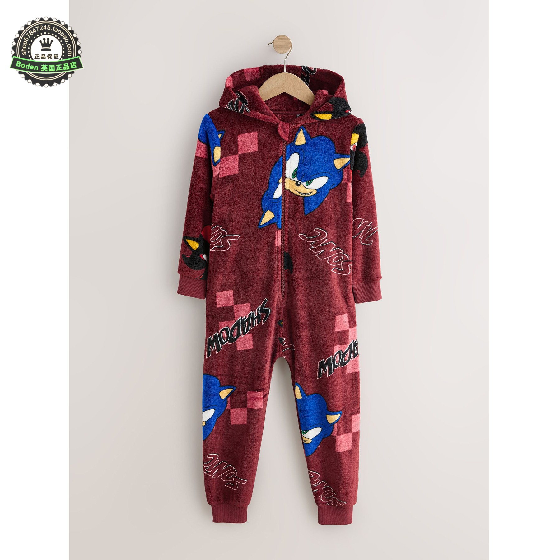 代购NEXT男童抓绒连体家居服 25秋刺猬索尼克儿童连身睡衣 3-16岁