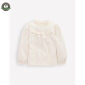 MiniBoden儿童长袖 衬衫 女童米色心形刺绣上衣 10岁 25秋季 代购