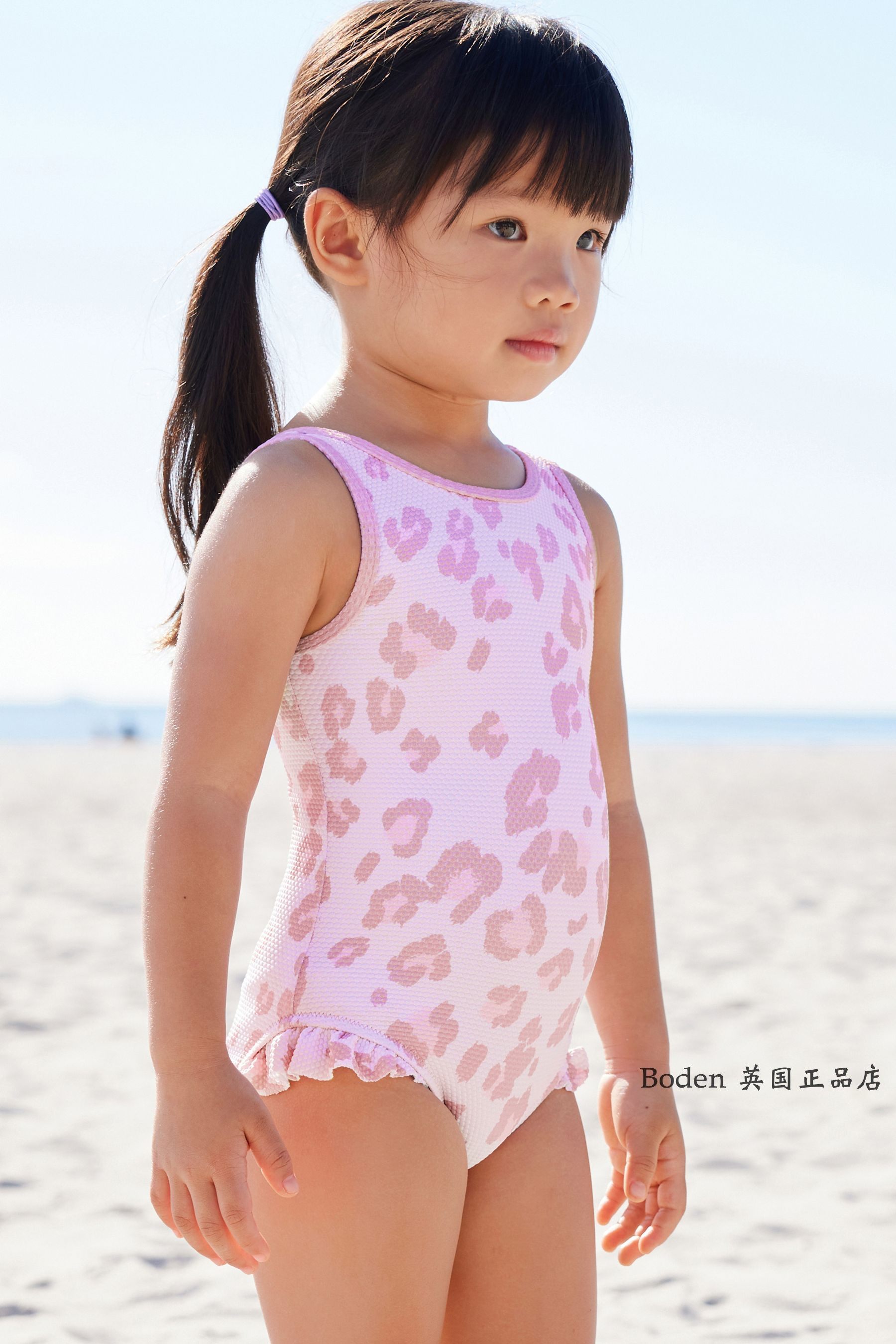 代购 next儿童连体泳衣 2024夏女童紫色豹纹宝宝温泉泳装3月-10岁