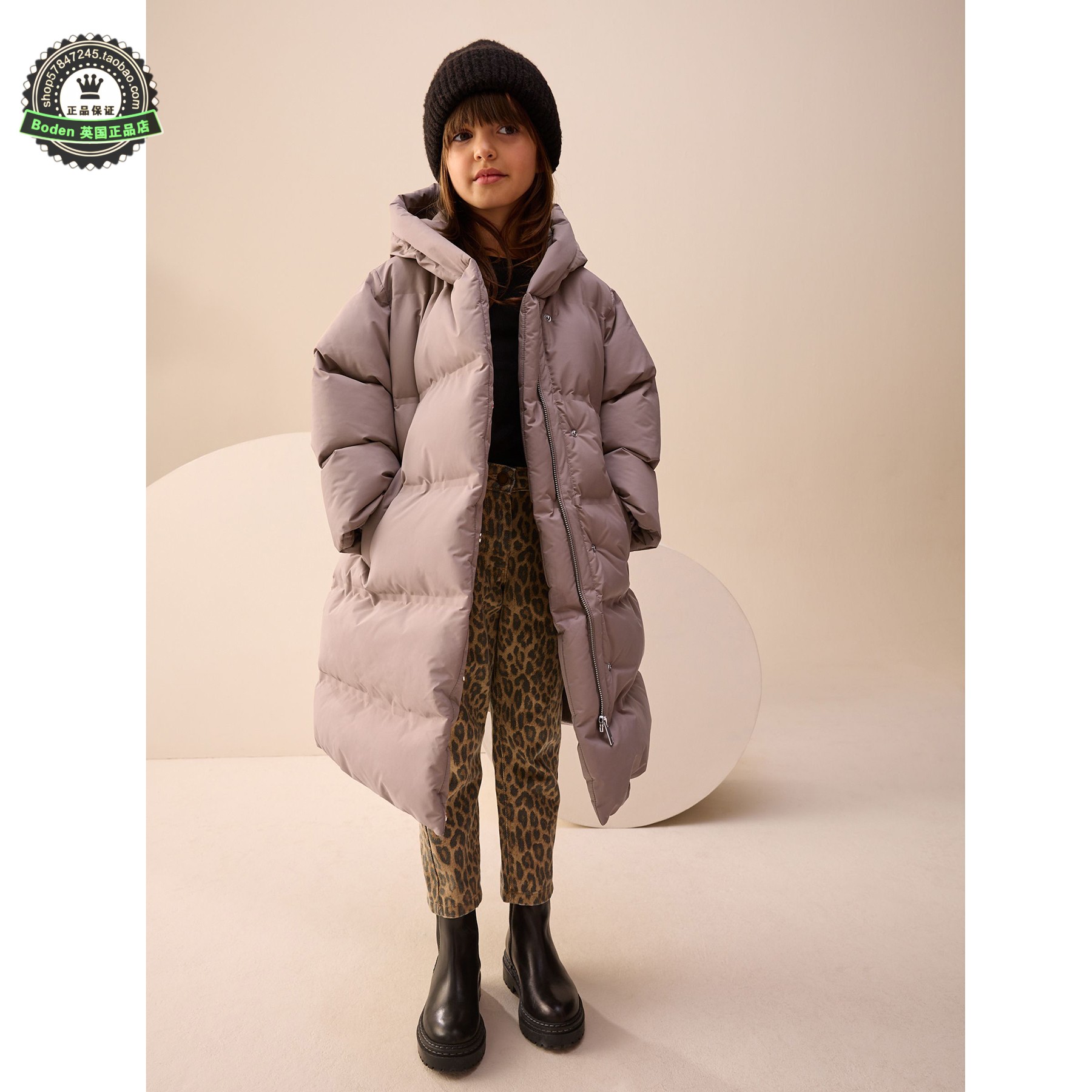 代购NEXT儿童棉服 25冬季女童浅棕色抓绒内衬连帽夹棉大衣 3-16岁