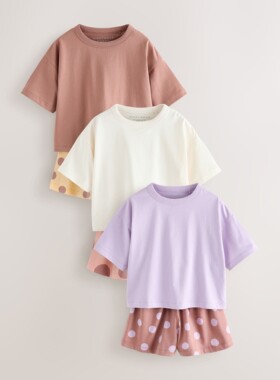 代购NEXT儿童短袖睡衣 26夏季女童棕/紫色纯棉家居服3套装 3-16岁