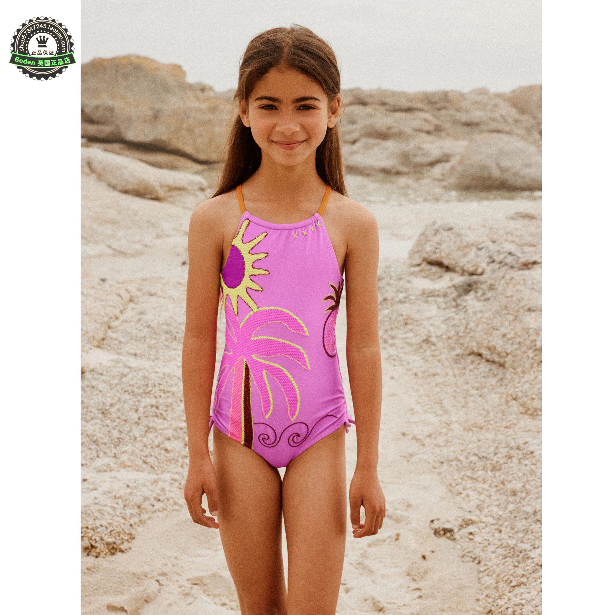 代购NEXT儿童连体泳衣 26夏季女童紫色棕榈树贴花吊带泳装 3-16岁