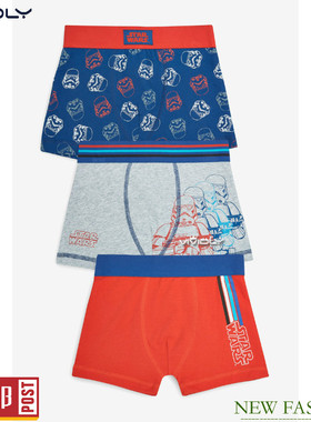 现货正品NEXT男童纯棉内裤 红蓝色StarWars儿童四角裤3件(2-12岁)