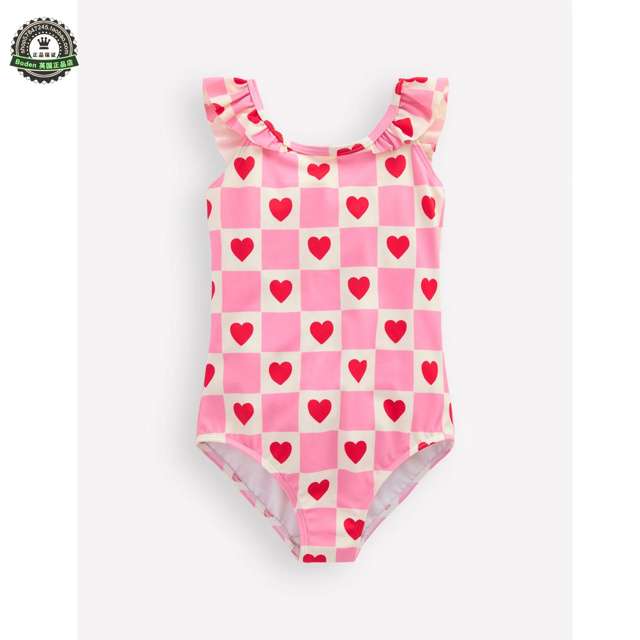 代购 MiniBoden儿童连体泳衣 26春夏女童粉色心形吊带泳装 2-12岁