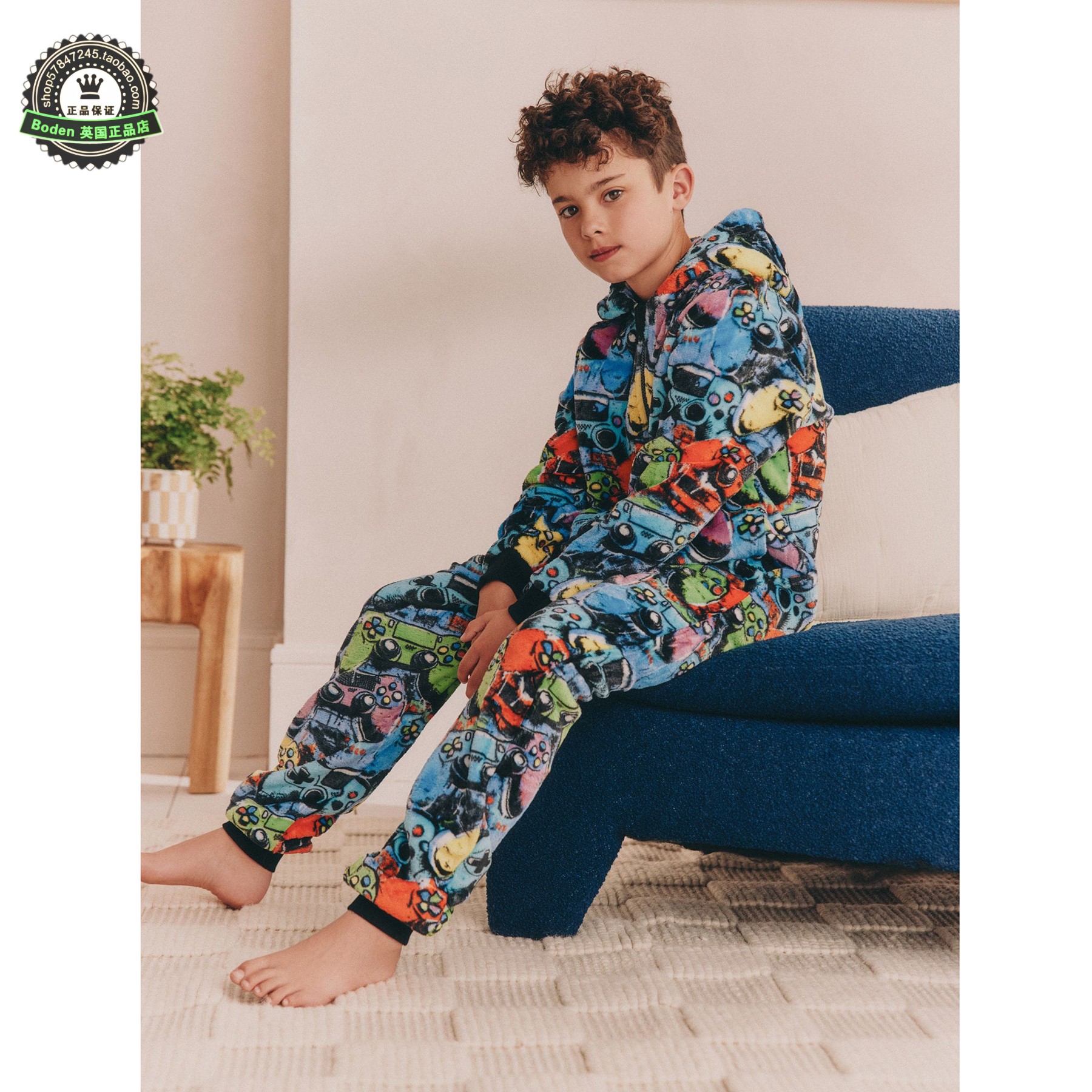 代购NEXT男童抓绒连体家居服 25秋季亮丽游戏儿童连身睡衣 3-16岁