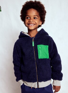 代购MiniBoden儿童卫衣 25秋冬男童灰色两面穿加绒保暖连帽运动衫