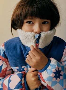 代购MiniBoden儿童厚棉服 25冬季女童蓝色拼接加绒保暖棉大衣外套