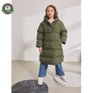 代购NEXT儿童棉服 25冬季女童卡其绿抓绒内衬连帽夹棉大衣 3-16岁