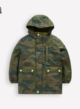 代购MiniBoden儿童4合1防水外套 秋季男童绿色迷彩保暖薄夹棉大衣