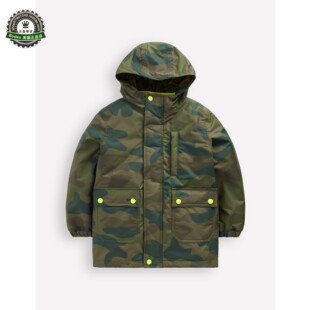 代购MiniBoden儿童4合1棉服 25冬装男童绿迷彩保暖加厚外套棉大衣