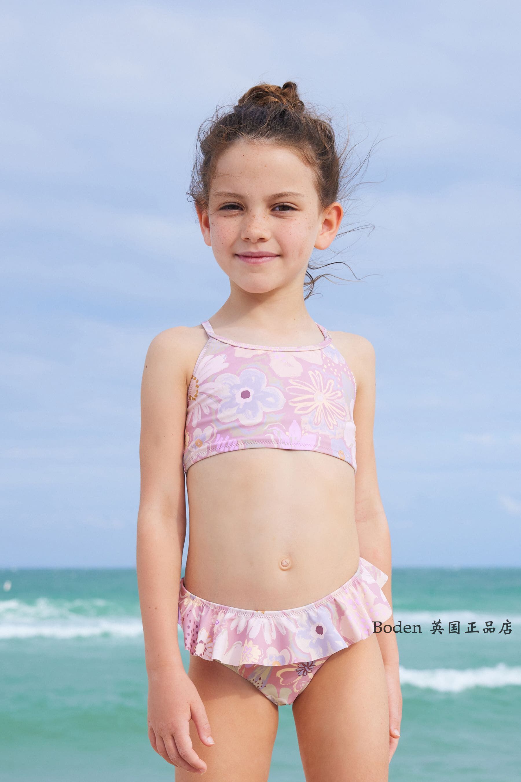 现货next儿童泳衣 2024夏季紫色花女童比基尼温泉分体泳装 3-16歲