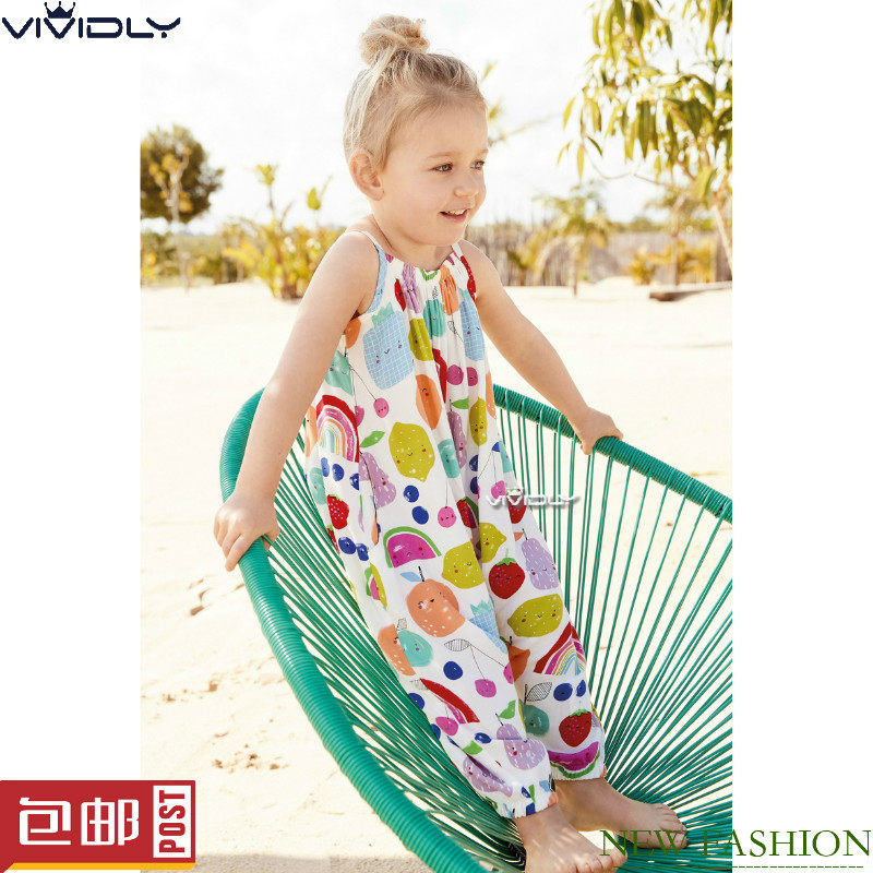 现货NEXT儿童吊带连衣裤 夏季女宝宝水果印花连身沙滩裤(3月-7岁)