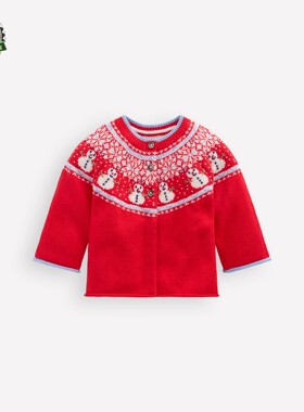 代购MiniBoden圣诞节宝宝毛衣 25秋季婴儿女童红色针织开衫 0-3岁