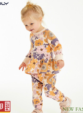 现货 NEXT女童运动套装 春秋橙色花卉宝宝卫衣运动裤2件装(4-5岁)