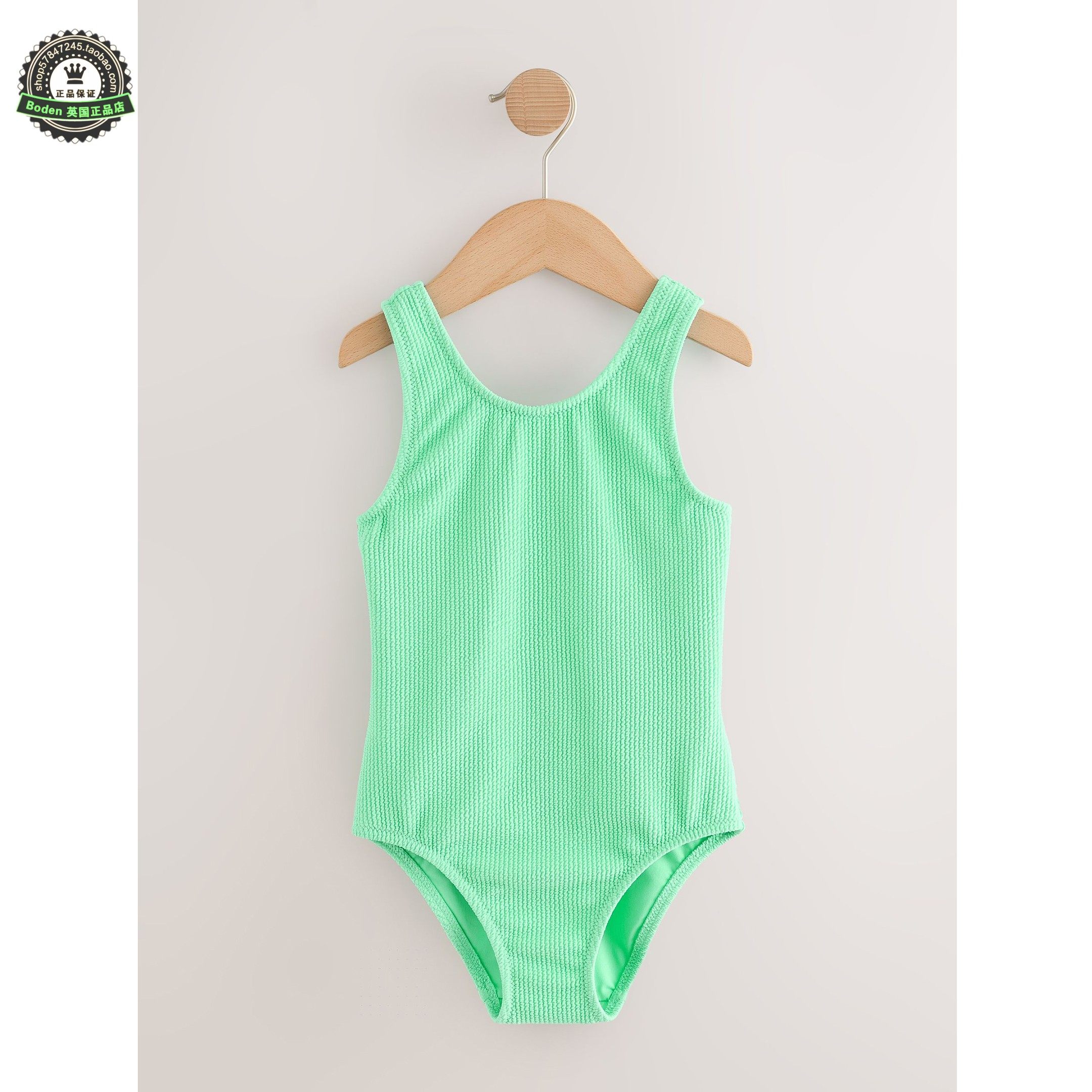 代购NEXT儿童连体泳衣 26春夏季女童绿色褶皱织纹吊带泳装 3-16岁