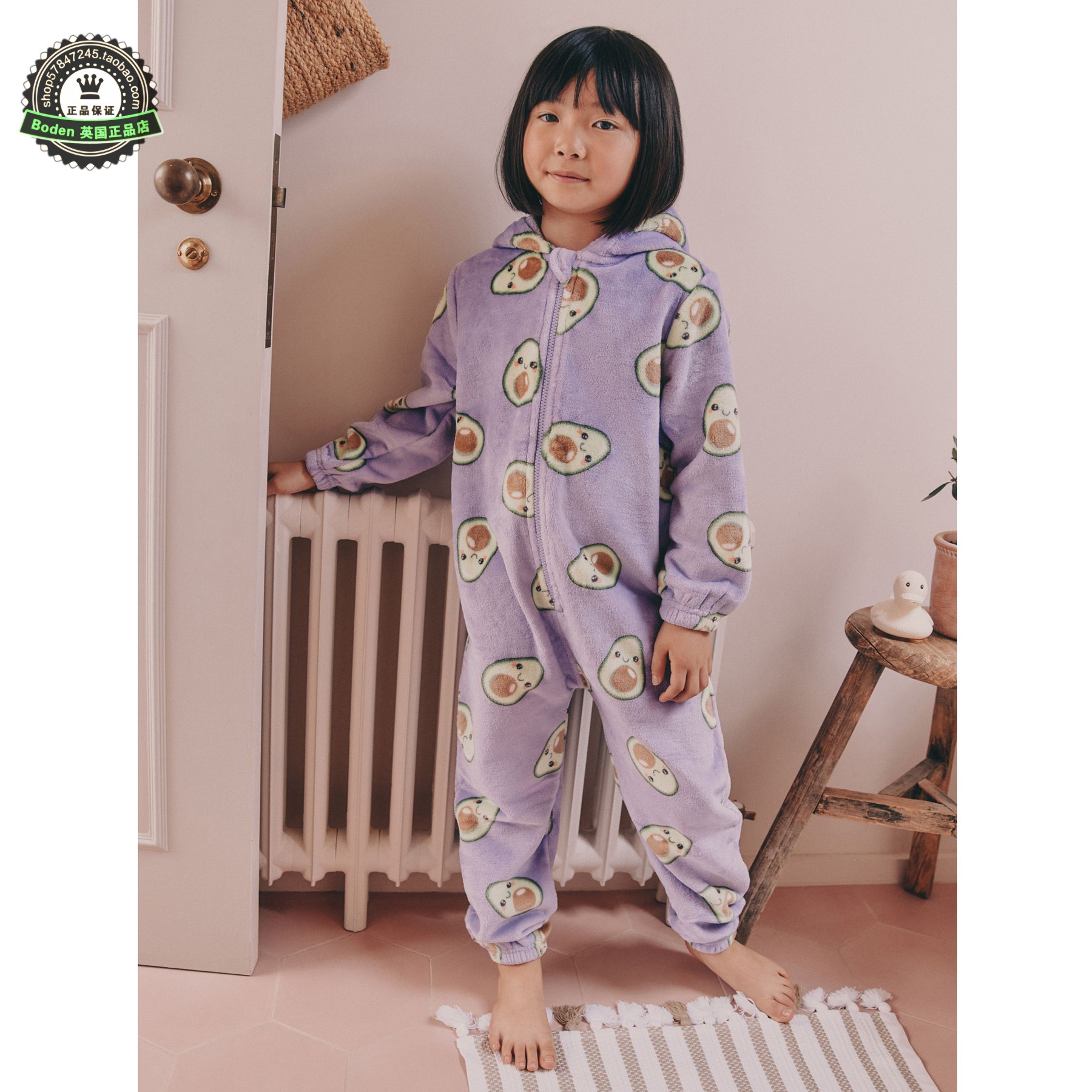 代购 NEXT女童抓绒连体家居服 25秋冬季紫色鳄梨儿童保暖连身睡衣