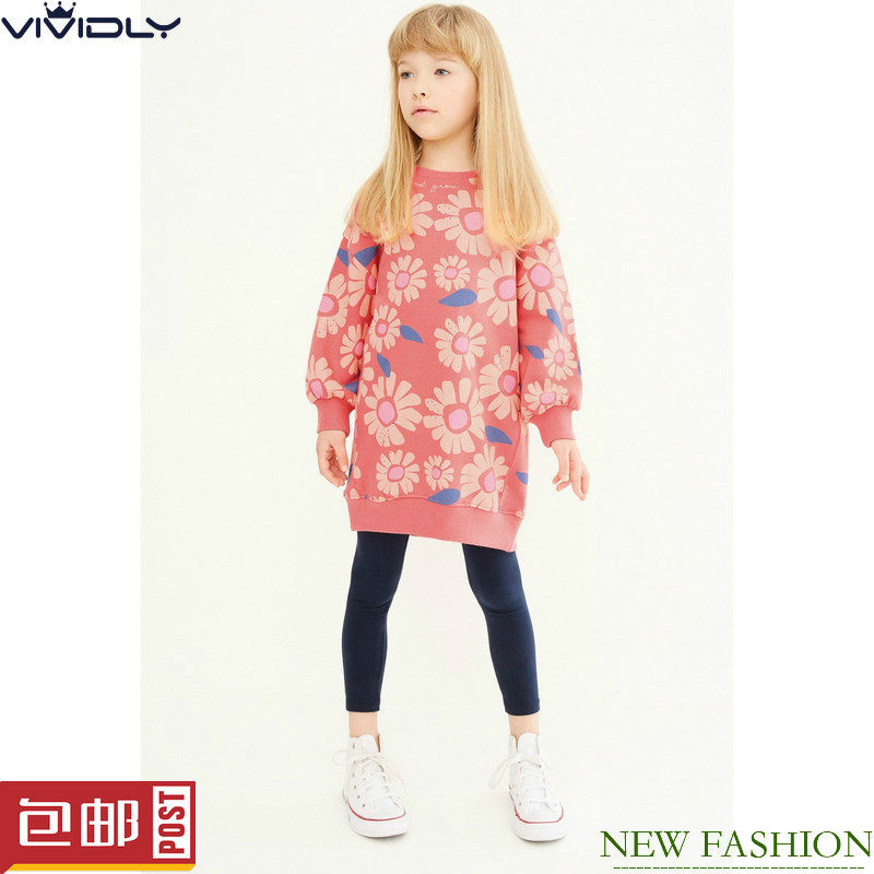 现货NEXT女童套衫连衣裙 卫衣裙 女孩粉花朵加绒儿童裙 (14岁)