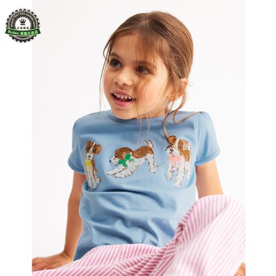 现货MiniBoden儿童短袖T恤 2025春夏季女童纯棉泡泡半袖衫 2-12岁