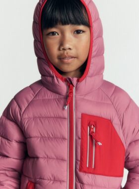代购MiniBoden儿童棉夹克 26秋冬女童玫红色轻便棉服保暖连帽外套