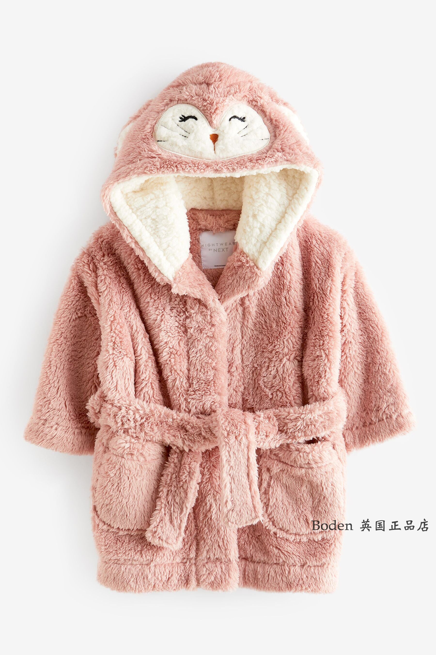 现货 NEXT儿童睡袍 秋冬季女童粉色兔子柔软连帽浴袍 3-4/7-8岁