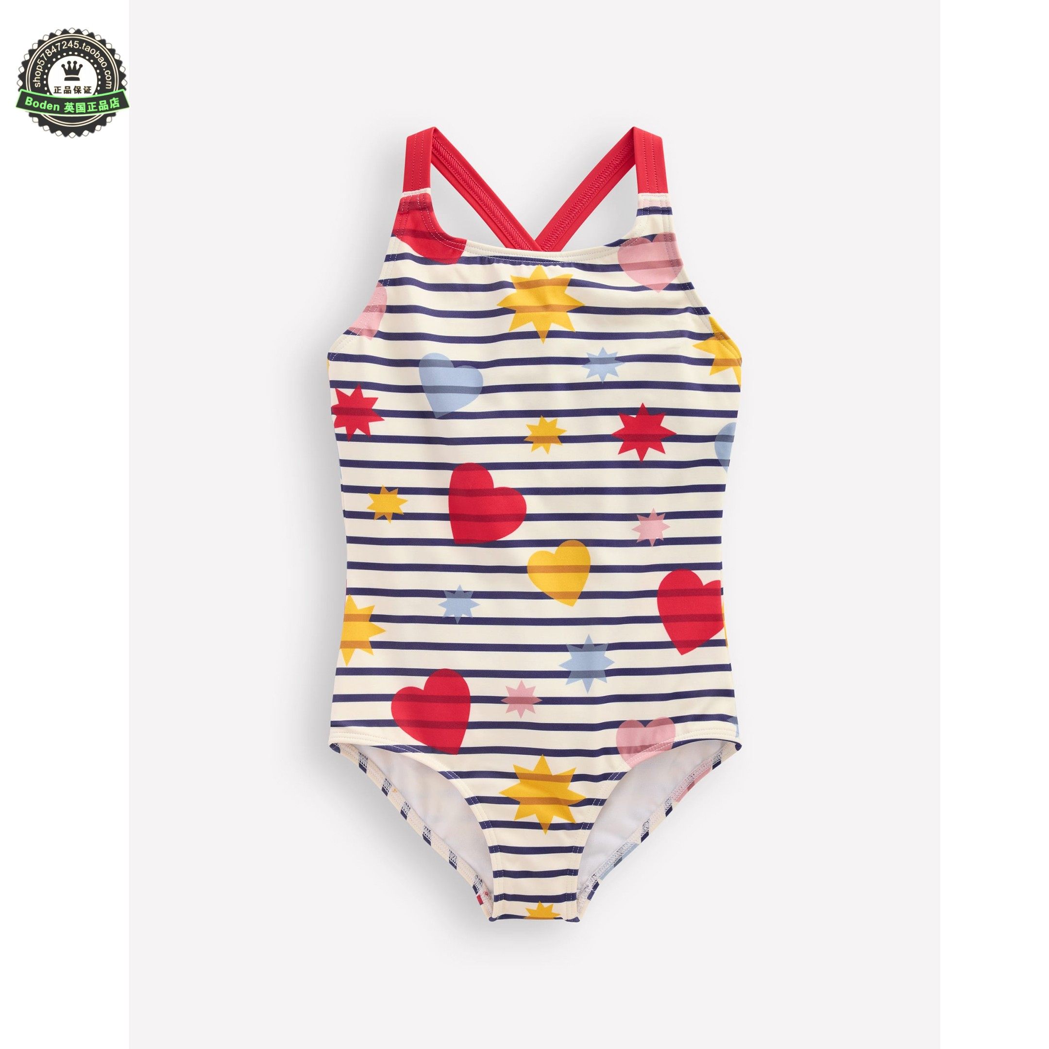 代购 MiniBoden儿童连体泳衣 26夏季女童条纹交叉吊带泳装 2-14岁