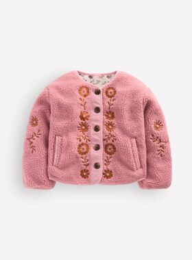 代购 MiniBoden儿童外套 26秋季女童粉色刺绣抓绒保暖夹克 2-14岁