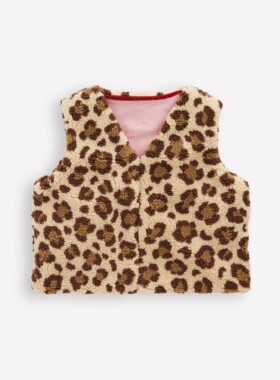 现货 MiniBoden儿童马甲 秋冬装女童豹纹毛绒绒宽松坎肩 13-14岁