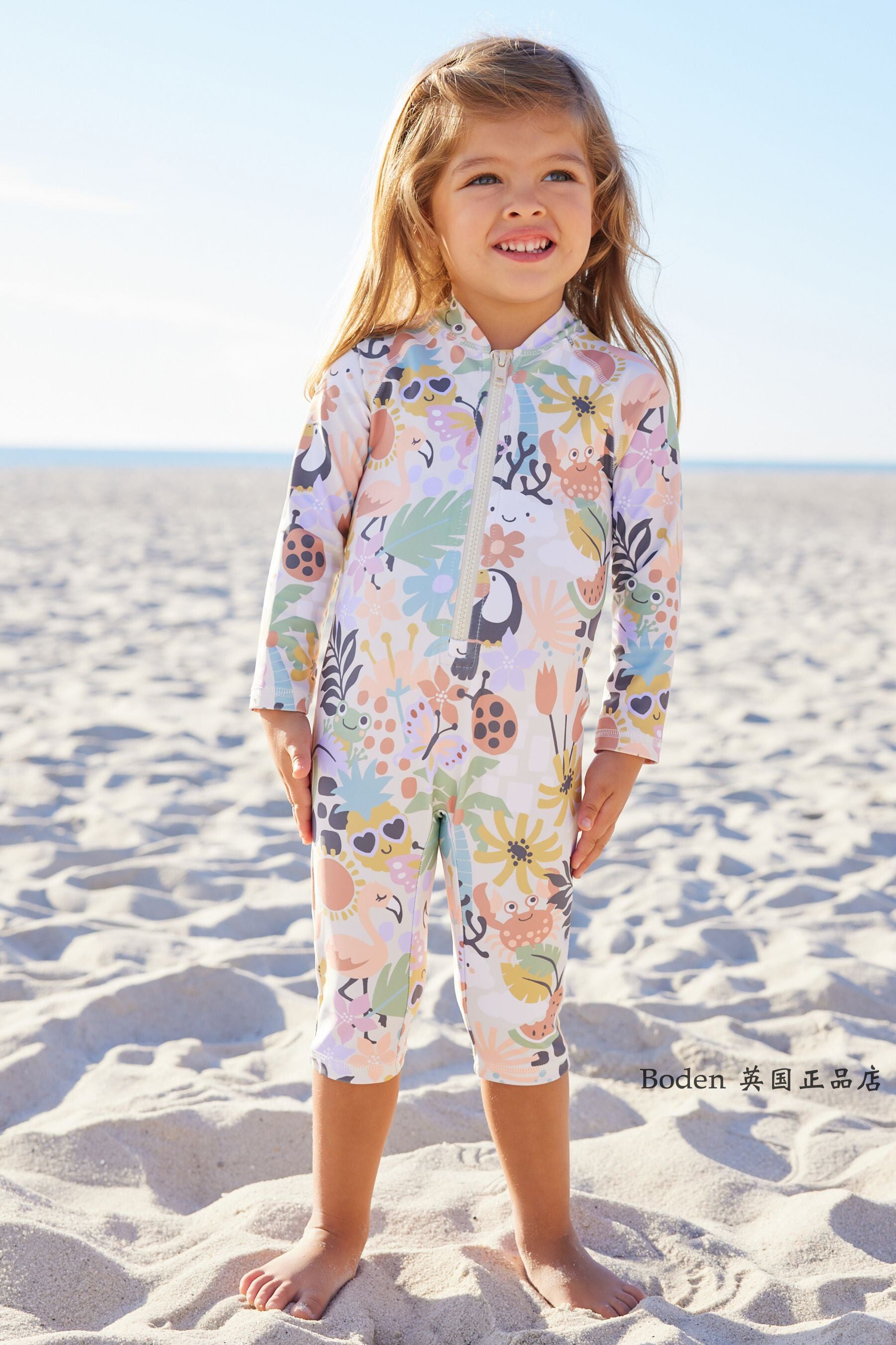 现货NEXT儿童防晒泳衣 春夏季女童蝴蝶瓢虫长袖连体泳装 12月-7岁