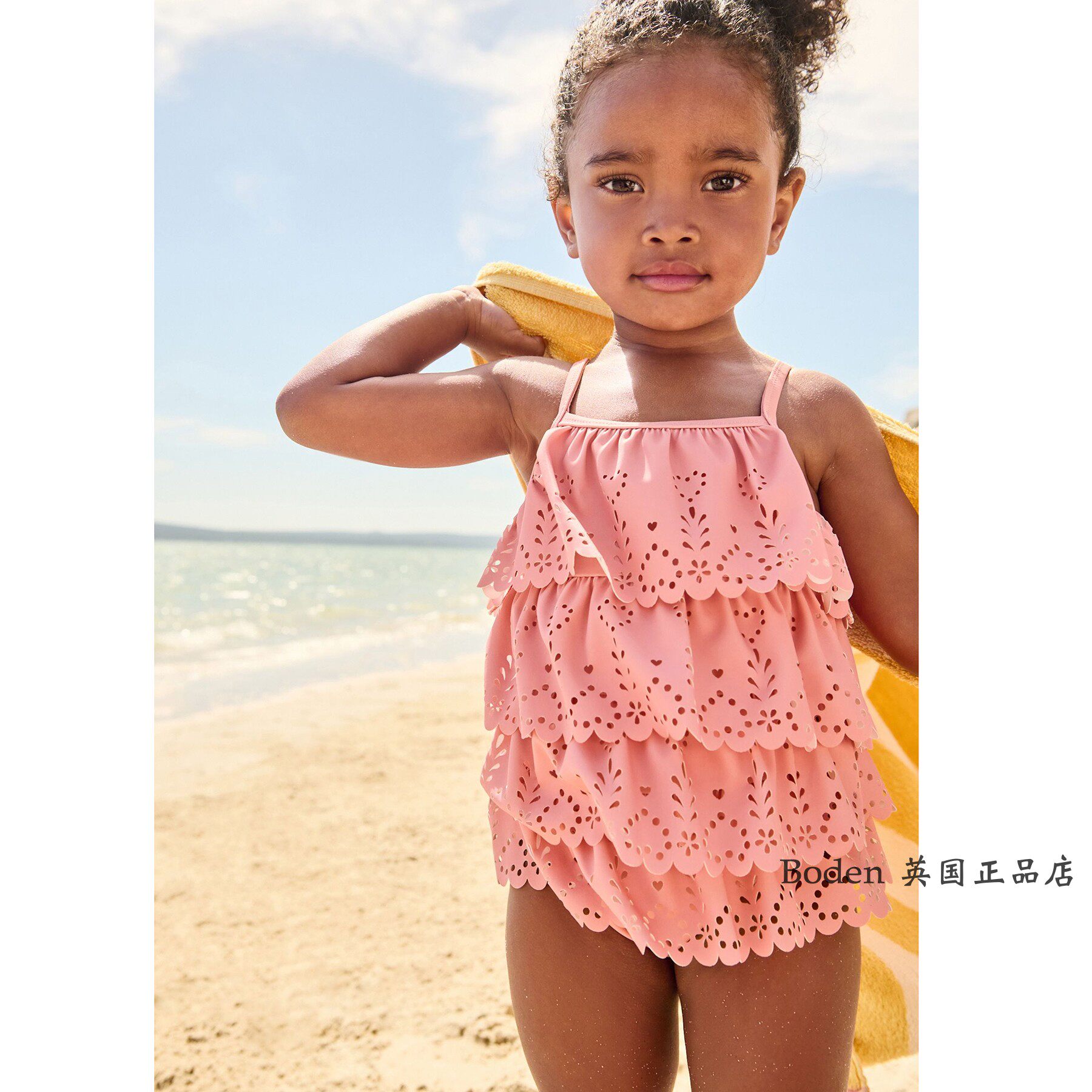 现货next女童连体泳衣 2024夏季小童粉色绣花塔式宝宝泳衣3月-7岁