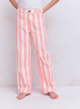 代购MiniBoden儿童直筒牛仔裤 26春夏季粉/白色条纹休闲裤 2-14岁