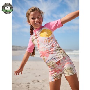 粉色女童沙滩短袖 夏季 防晒泳装 2件 14岁 现货 NEXT儿童分体泳衣