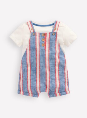 代购MiniBoden宝宝套装 26夏季婴幼儿蓝条短袖T恤+背带短裤 0-3岁