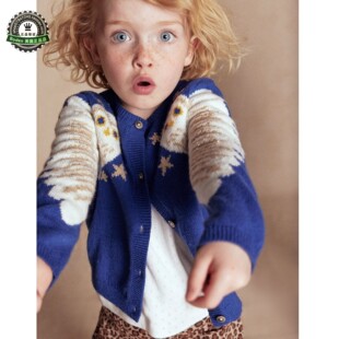 现货 MiniBoden儿童毛衣 25秋季女童蓝宝石猫头鹰针织开衫 5-6岁