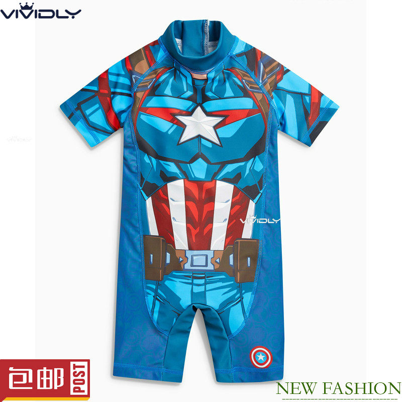 现货 NEXT美国队长男童沙滩防晒连体衣 夏小童男宝宝速干冲浪泳衣