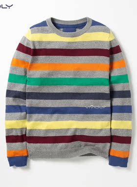 现货包邮MiniBoden男童毛衣 春季彩虹条纹 儿童套头针织衫13-14岁