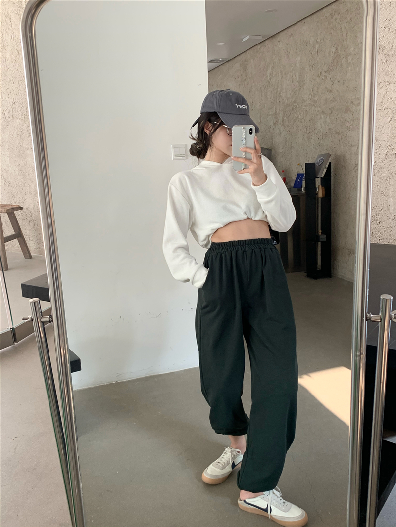 Real shot sportswear women's loose legged instrendy casual pants women's solid High Waist Wide Leg Pants