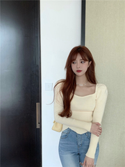 Real time petal collar knitted shirt with slim fit and versatile commuter design