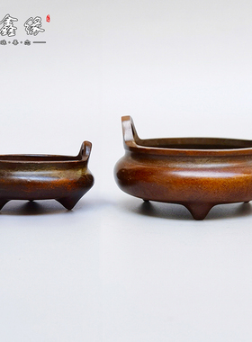 纯铜古董古玩香炉三足复古