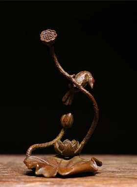 纯铜手工实心倒流香喜鹊鸟小摆件