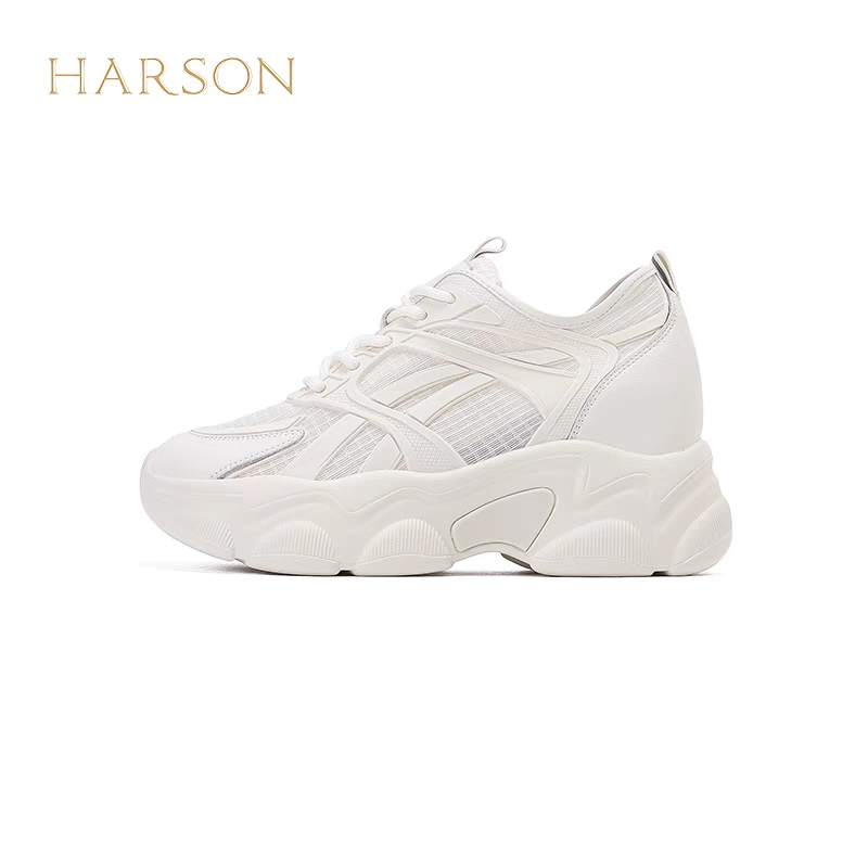 哈森厚底内增高网纱老爹鞋