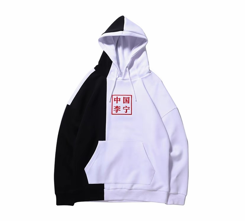 中国李宁 巴黎时装周刺绣拼接套头连帽衫运动卫衣 广东LZ仓