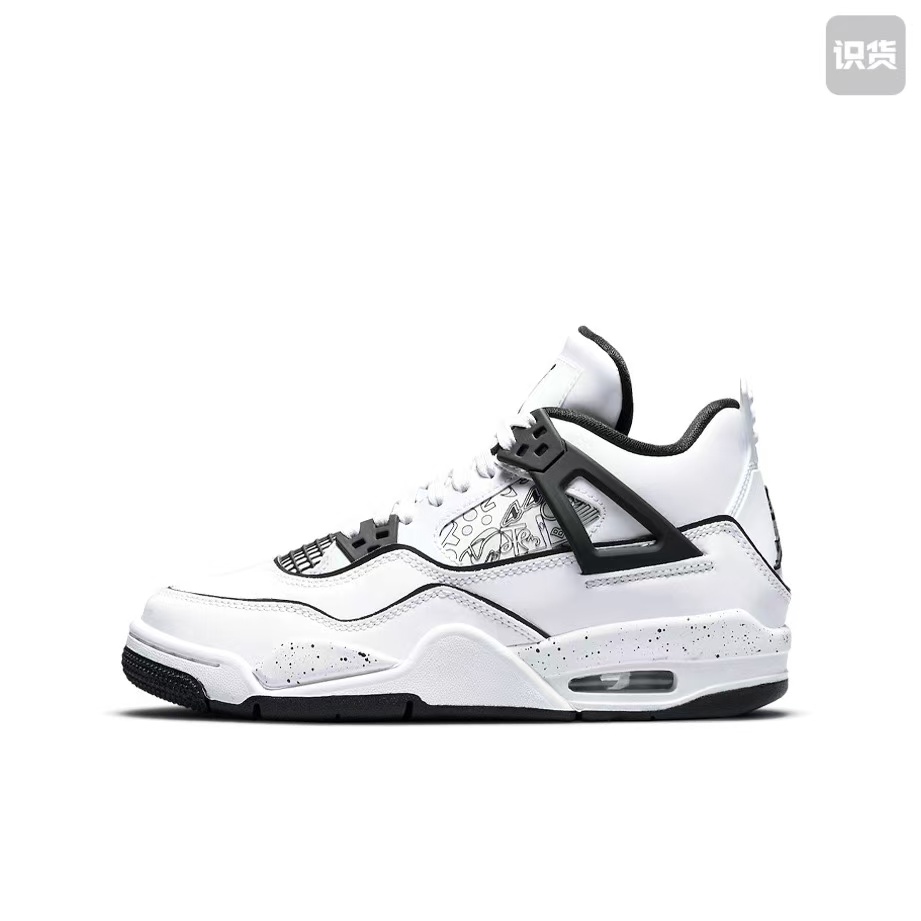 Jordan DC4101-100皮革水彩手绘耐磨中帮篮球鞋黑白河南LL仓