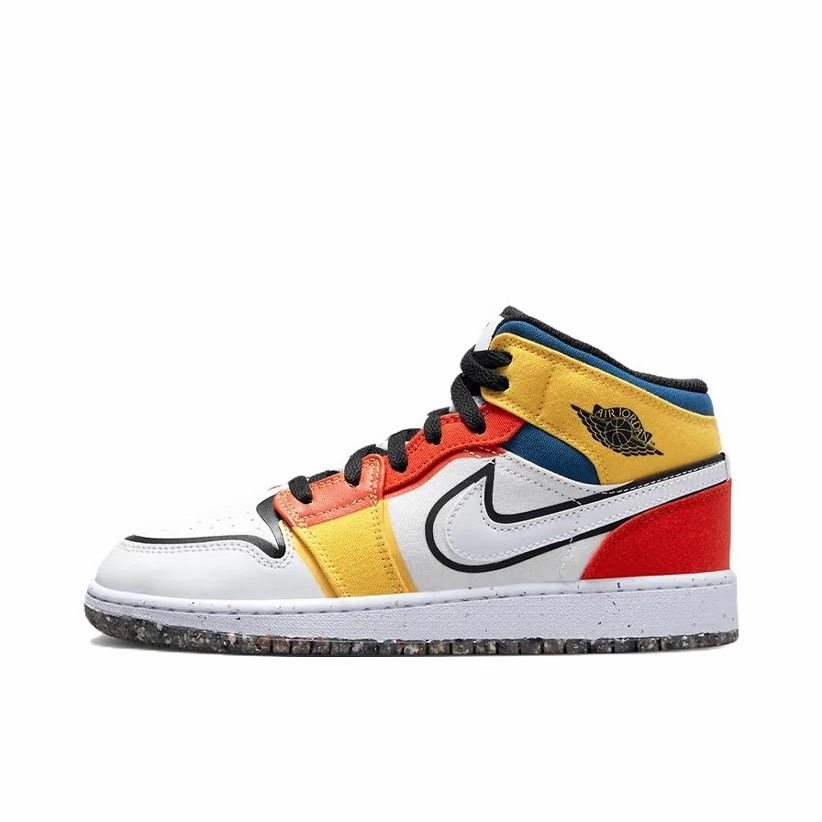 Air Jordan 1 Mid AJ1多彩拼接低帮篮球鞋dv1316-100山东zy仓
