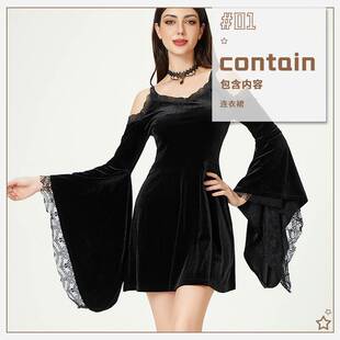 连衣裙欧美跨境小黑裙 朋克暗黑哥特式 2025万圣节服装 辣妹性感女装