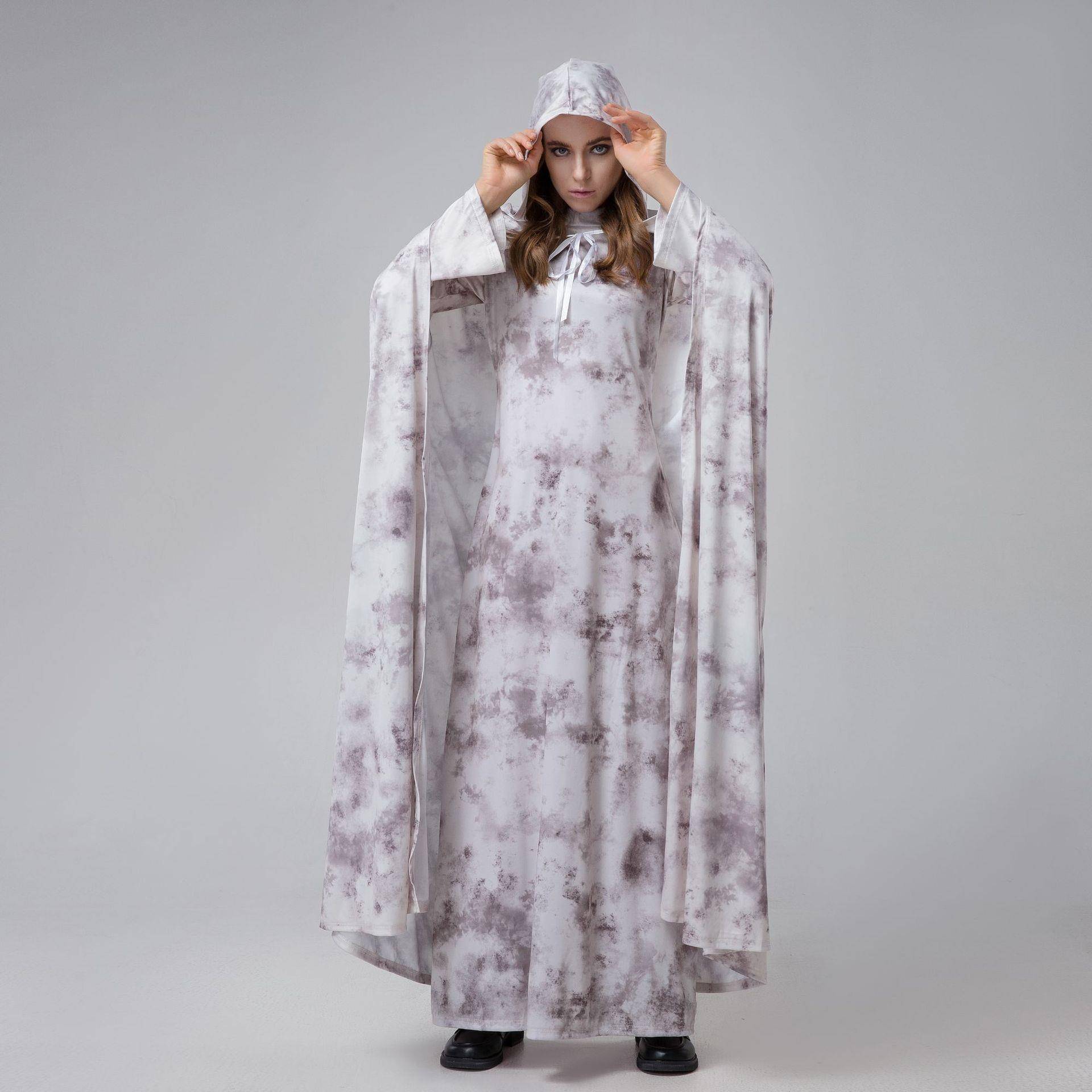 出口 万圣节服装鬼新娘衣服灰色斗篷长袖连衣裙幽灵角色扮演cos服