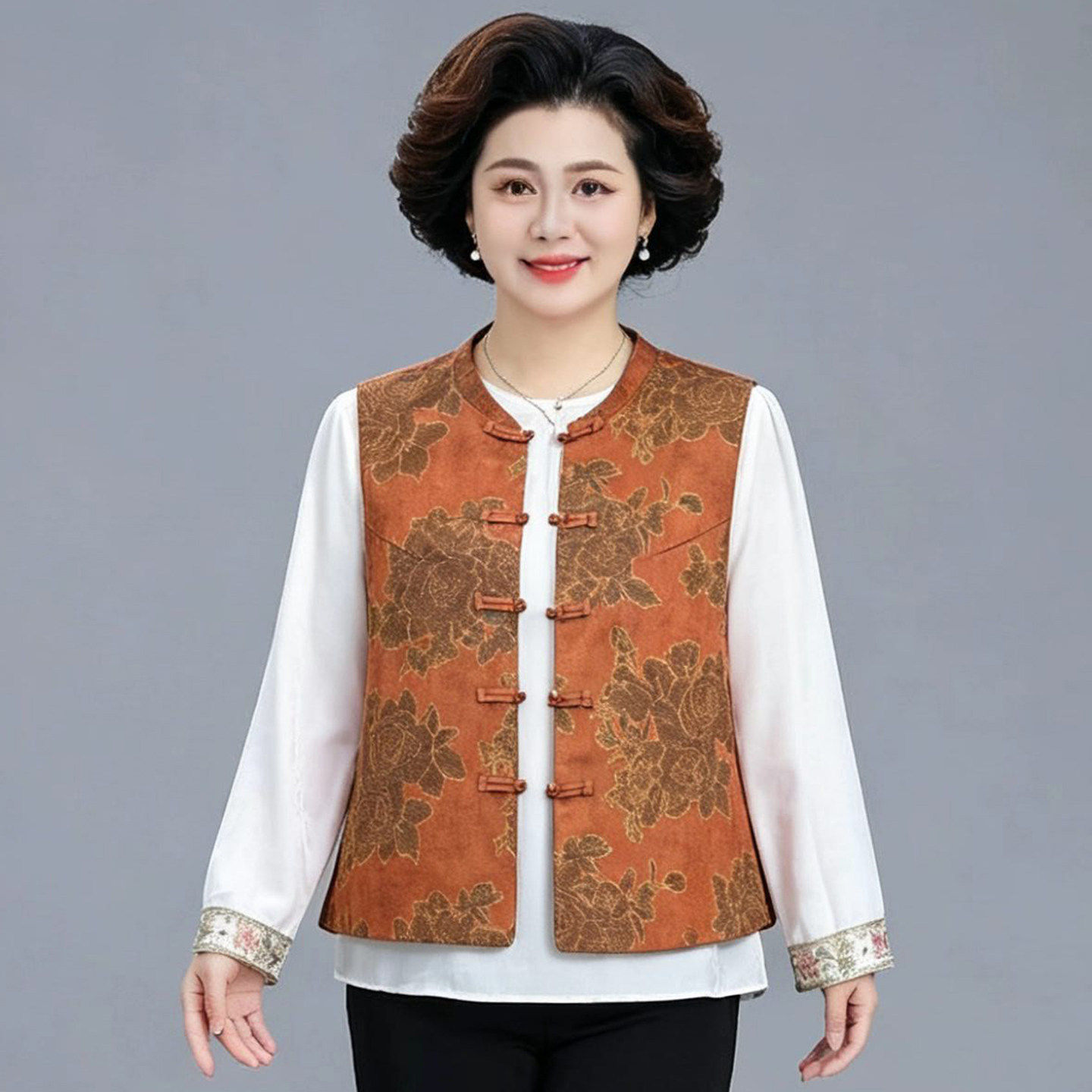 中老年妈妈国风新中式马甲女春秋