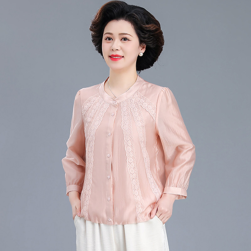 妈妈春夏装九分纱袖雪纺上衣中老年女装夏季衬衫洋气T恤2025新款