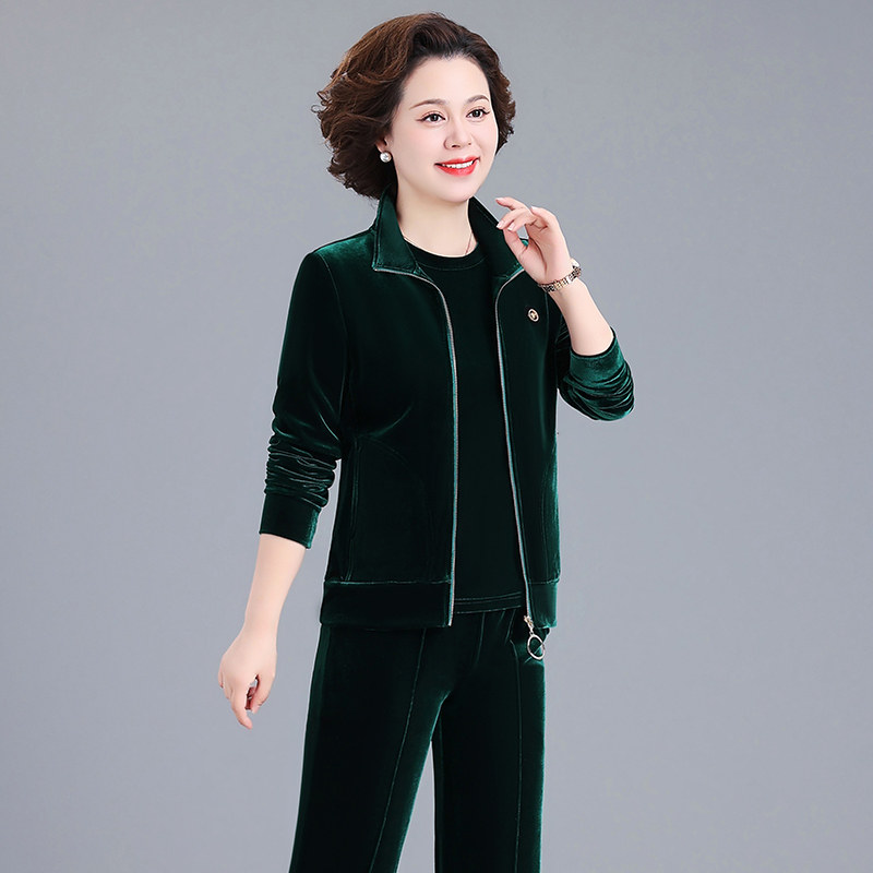 洋气金丝绒运动套装女妈妈装